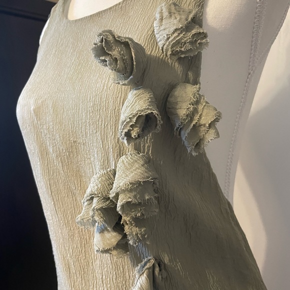 100% Silk Halter Tie Up Low Back Flowers Made in Italy Small Medium Grey Green - Picture 5 of 9